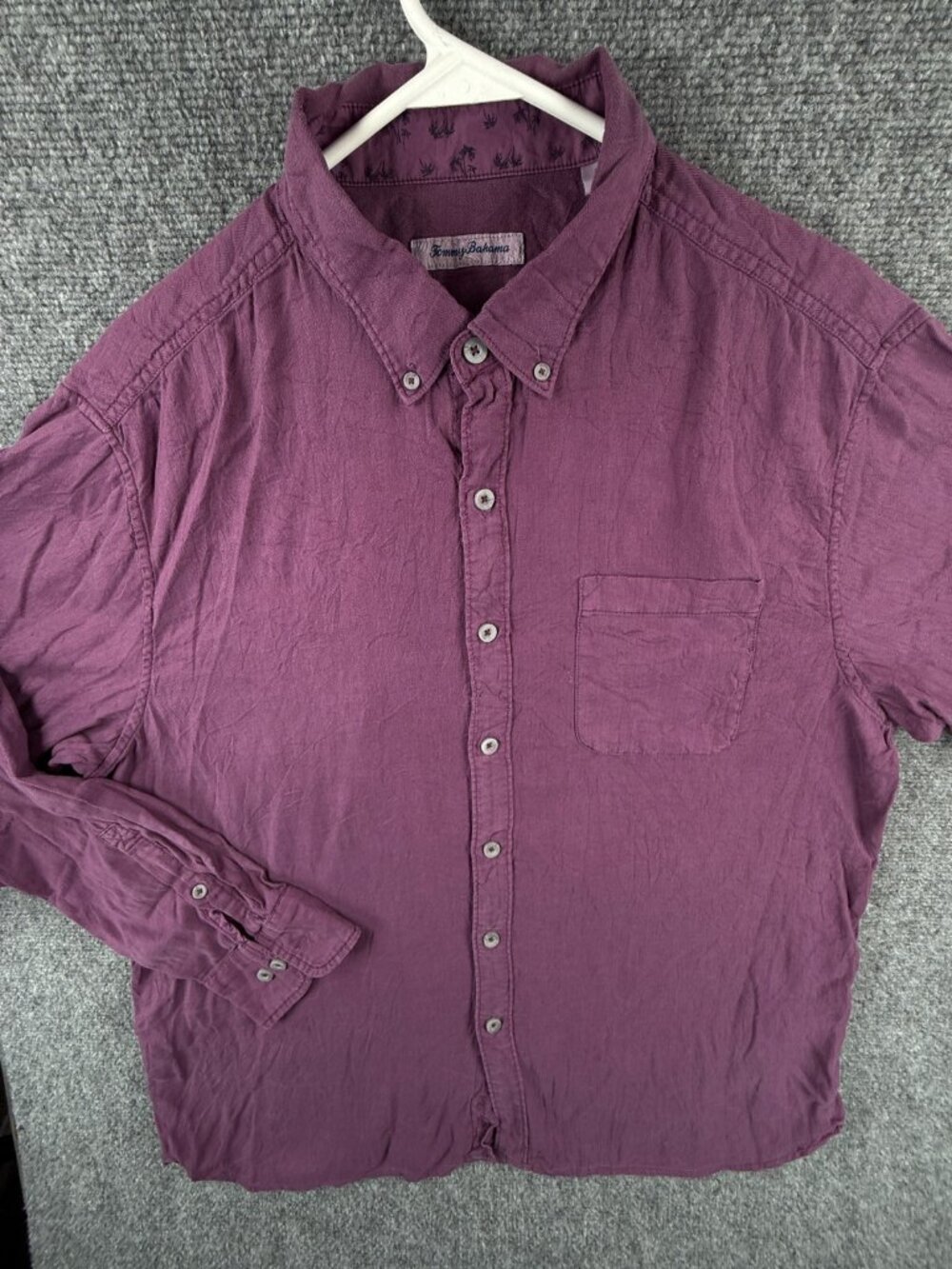 Tommy Bahama Silk Button Up Shirt Long Sleeve Purple Large Tencel Cotton Blend